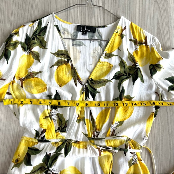 Lulus A La Tart White and Yellow Lemon Print Wrap Dress Size Large - Picture 7 of 8